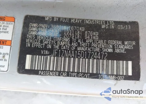 2013 Scion Fr-S z USA, uszkodzony, nr VIN JF1ZNAA15D1724472